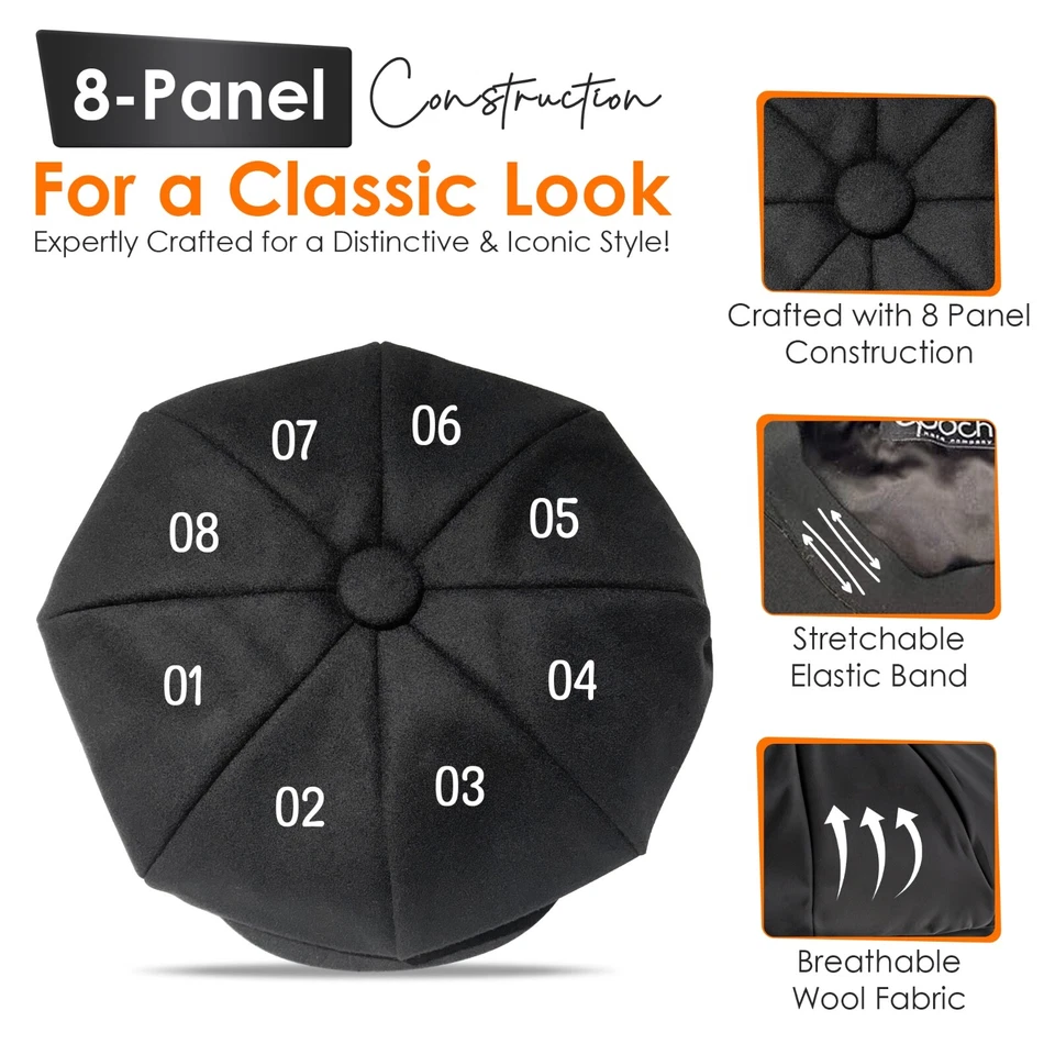  Applejack Newsboy Cabbie Gatsby (no es una manzana normal) de gran tamaño 100 % lana 8 paneles Foto 2 de 4