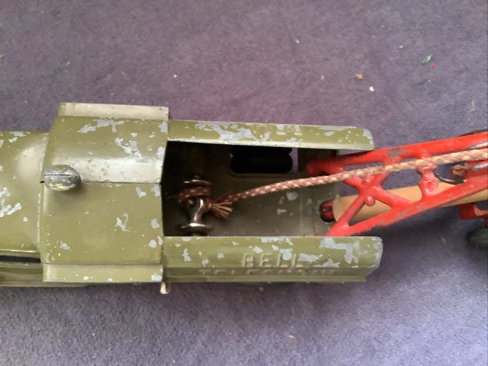 Hubley Kiddie Juguete Hierro Fundido Campana Teléfono 478 Camión Verde Oscuro Usado Pluma Roja Foto 3 de 4