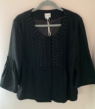 New Kaliko Black Pleated & Beaded Jacket ~ Wide Pleated Sleeves ~ Size 14