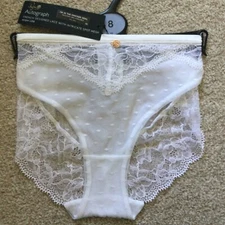 RRP £10 M&S Size 8 Rosie French Designed Lace High Leg Knickers Spot Mesh White