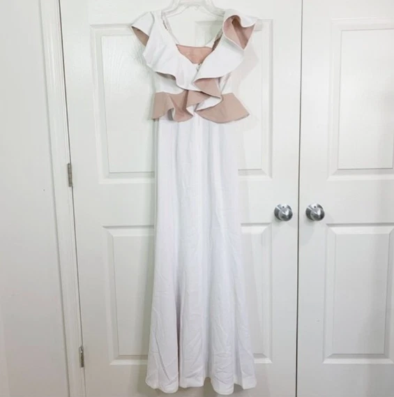 Maxi Vestido C/MEO Collective Elation Volantes Mujer Pequeño Marfil Rubor Sin Mangas Foto 2 de 4