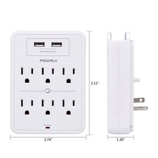 POWRUI Surge Protector, USB Wall Charger with 2 USB Charging Ports