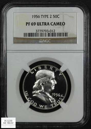 1956 Type 2 Ultra Deep Cameo Proof Franklin Half Dollar 50C NGC PF 69 UC DCAM