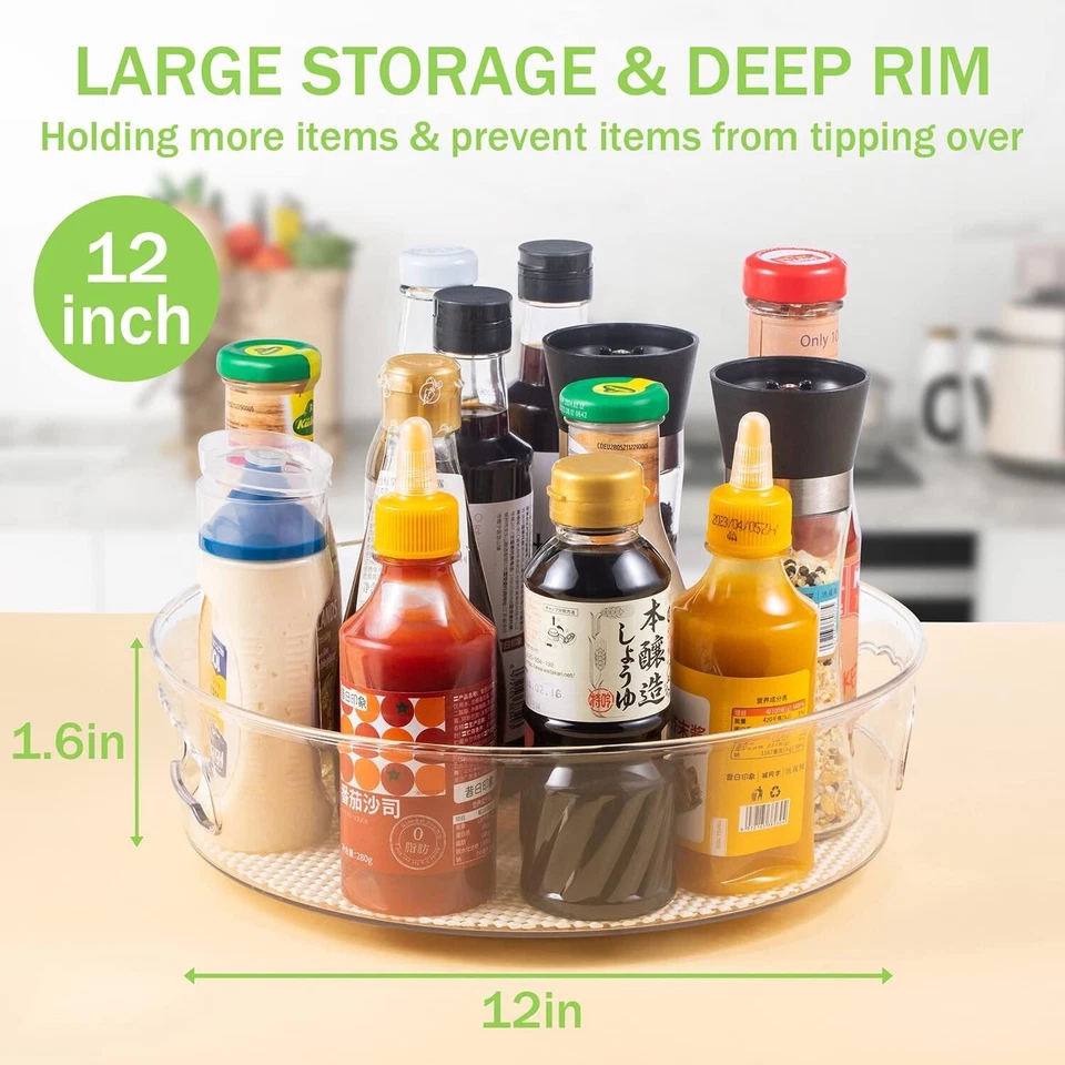 2 Pack 12" Lazy Susan Cabinet Organizer with Handle & Non-Skid Liners Clear - Image 2 of 4