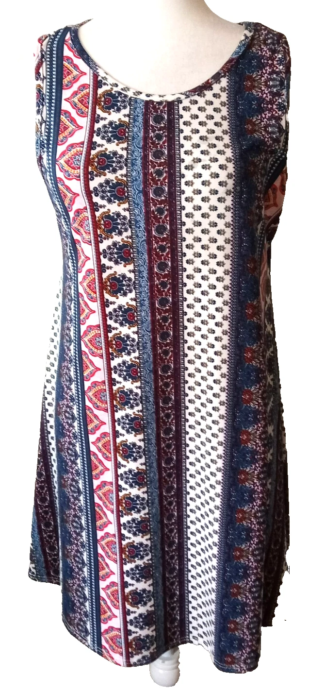 VETEMENTS Mini Abito Junior Discreto Scollo V Stampa Bohemien Maglia Senza Maniche Taglia XL