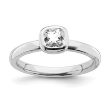 Sterling Silver Stackable Expressions Cushion Cut White Topaz Ring
