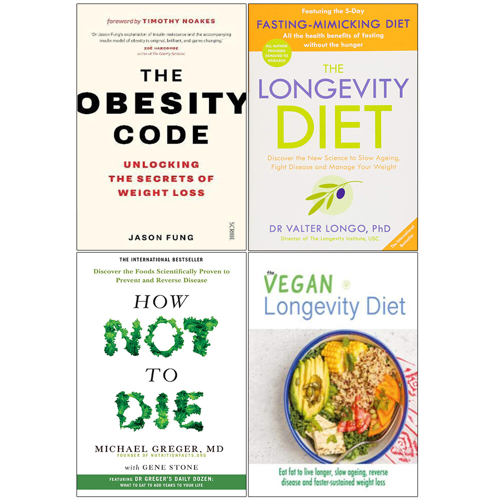 The Longevity Diet ,The Obesity Code & How Not To Die 4 Books Collection Set NEW