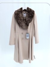 Jasper Conran Coat Faux Fur Collar Crepe Nude Size 10 Bnwt