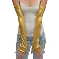 Gold Gloves Long Arm Warmers Sleeves Cosplay Costume Arm Covers Womens Handmade
