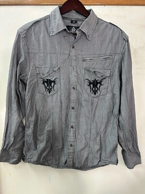 Ocho Western Wear Mens Size M Button Up Long Sleeve Roll Tab Cowboy Gray Skater