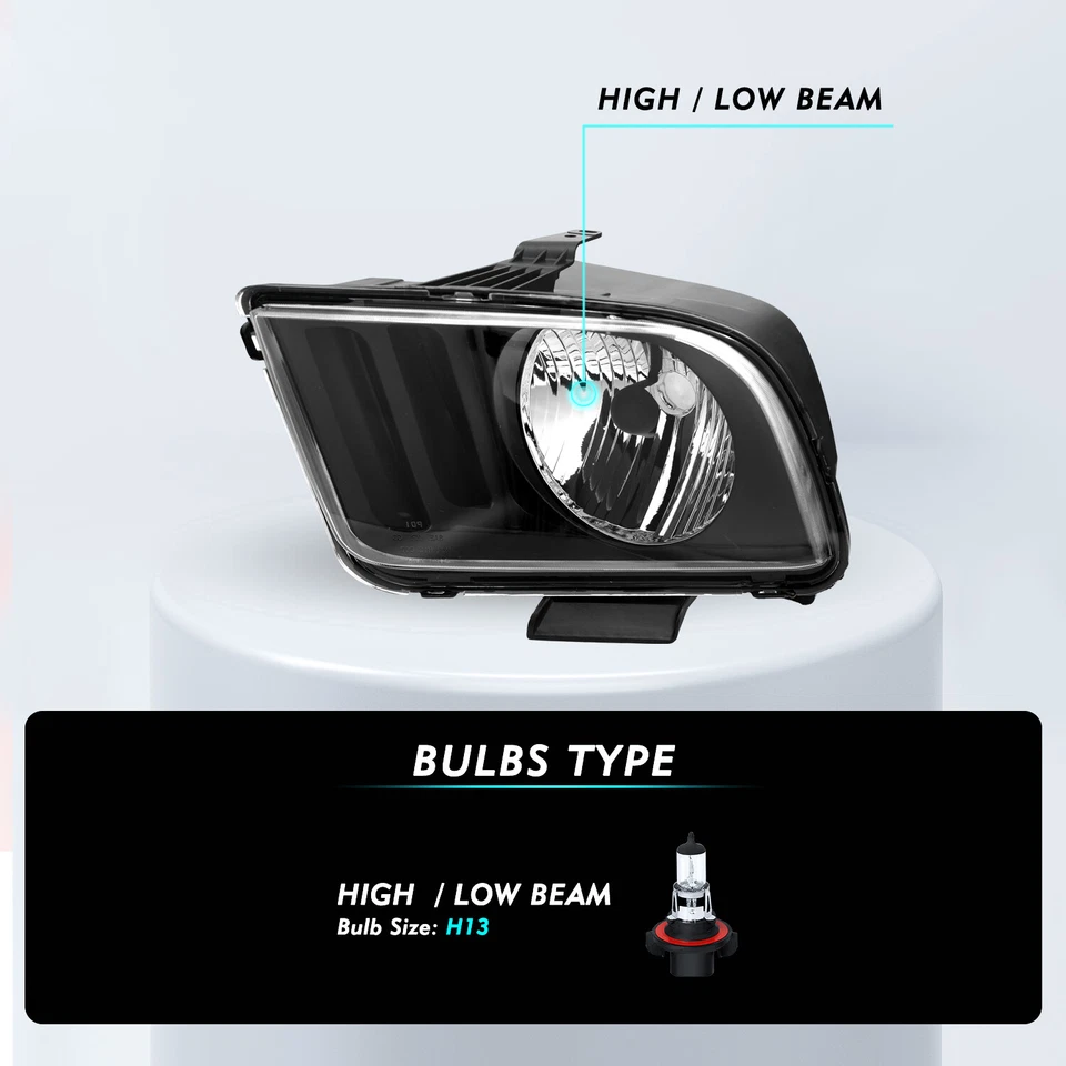 Conjunto de faros delanteros negros estilo halógeno para Ford Mustang 2005-2009 L+R Foto 2 de 4