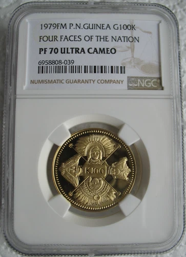 Papua New Guinea 1979 FM Gold 100 Kina NGC PF-70 Four Faces of the Nation