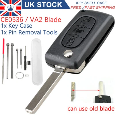3 Button Flip Key Fob Case CE0536 For Citroen Berlingo Dispatch Peugeot Partner