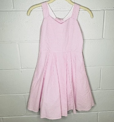 Girl 10 Dress Summer Classic Seersucker Striped Pink & White Bow Size-10