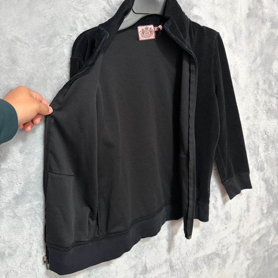 Chaqueta Juicy Couture Mujer M Negro Terciopelo Cremallera Completa Pista Manga Larga Y2K EE. UU. Foto 4 de 4
