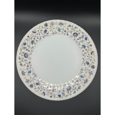 Noritake Floris 2480 Fine China Tea Plates Set of 4 Floral Blue Silver Rim