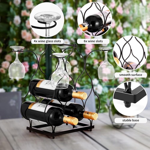 SYITCUN Countertop Wine Rack Metal,Hold 6 Bottles and 4 Glasses Wine Holder Stan - Picture 5 of 6