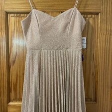 NWT Windsor Store Rose Gold Formal Maxi Dress 7 Lined Sparkly Prom Pleated Blush