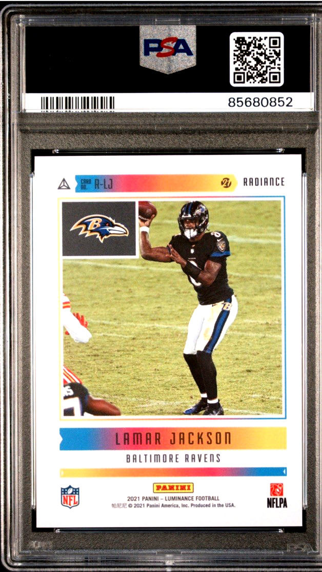 2021 Panini Luminance Lamar Jackson Radiance Case Hit PSA 10! “POP 3” view 2
