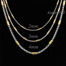 2.5/5MM 20" MENs BOYs Silver/Gold Tube Box Stainless Steel Chain Necklace