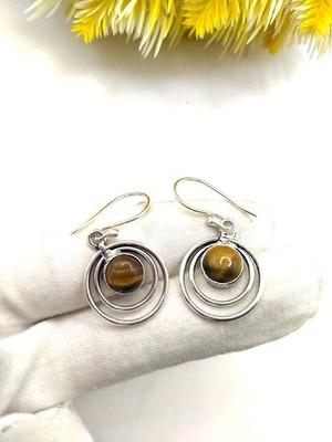 Tiger's Eye Handmade Gemstone 925 Sterling Silver Jewelry Earring Size-1.75''