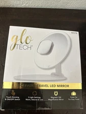 New Glo Tech Foldable Travel LED Mirror White Dimmable 10x Magnifying 3 Light