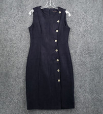 Calvin Klein Sheath Dress Womens 8 Navy Blue Button Front Stretch Knee Length