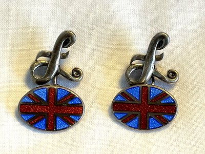 Excellent Quality Vintage Silver & Enamel British English Union Flag Cufflinks