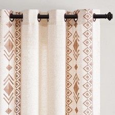 Beige Boho Curtains 63 Inches Long 2 Panels Neutral Linen Textured Curtains f...