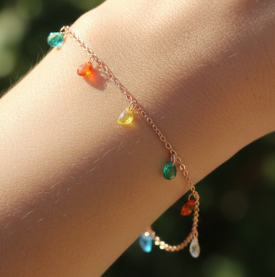 Elegant Rose Gold Plated Bracelet | Emerald Topaz Ruby Inspired CZ Charms Jewel