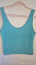 Vintage Express Tricot Womens Teal Crop top tank Size Small 95% cotton