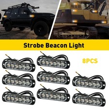 8pcs Amberwhite 6led Car Truck Beacon Warning Hazard Flash Strobe Lights T