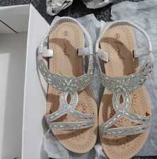 DIAMANTE WOMENS COMFORT STRAPPY SANDALS SILVER UK SIZE 8