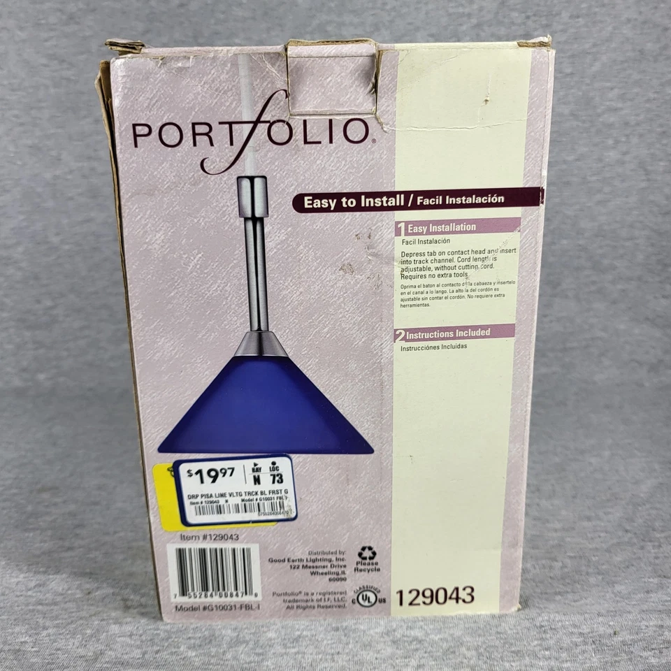 NUEVO Openbox Interior Track Portfolio Mini Colgante Luz Azul Cobalto Pantalla de Vidrio Foto 4 de 4