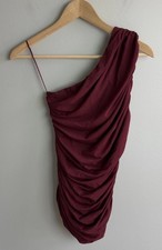 NWT Banana Republic One Shoulder Ruched Mini Dress Small Burgundy Cherry Jam Wms