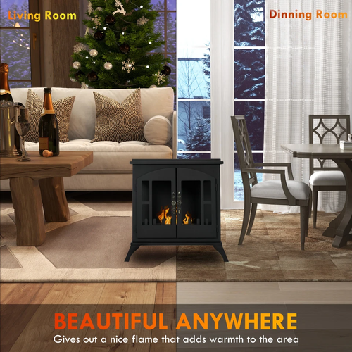 HOMCOM Ethanol Fireplace Stove Freestanding Bioethanol Fire w/ 0.9L Tank Black - Picture 9 of 11