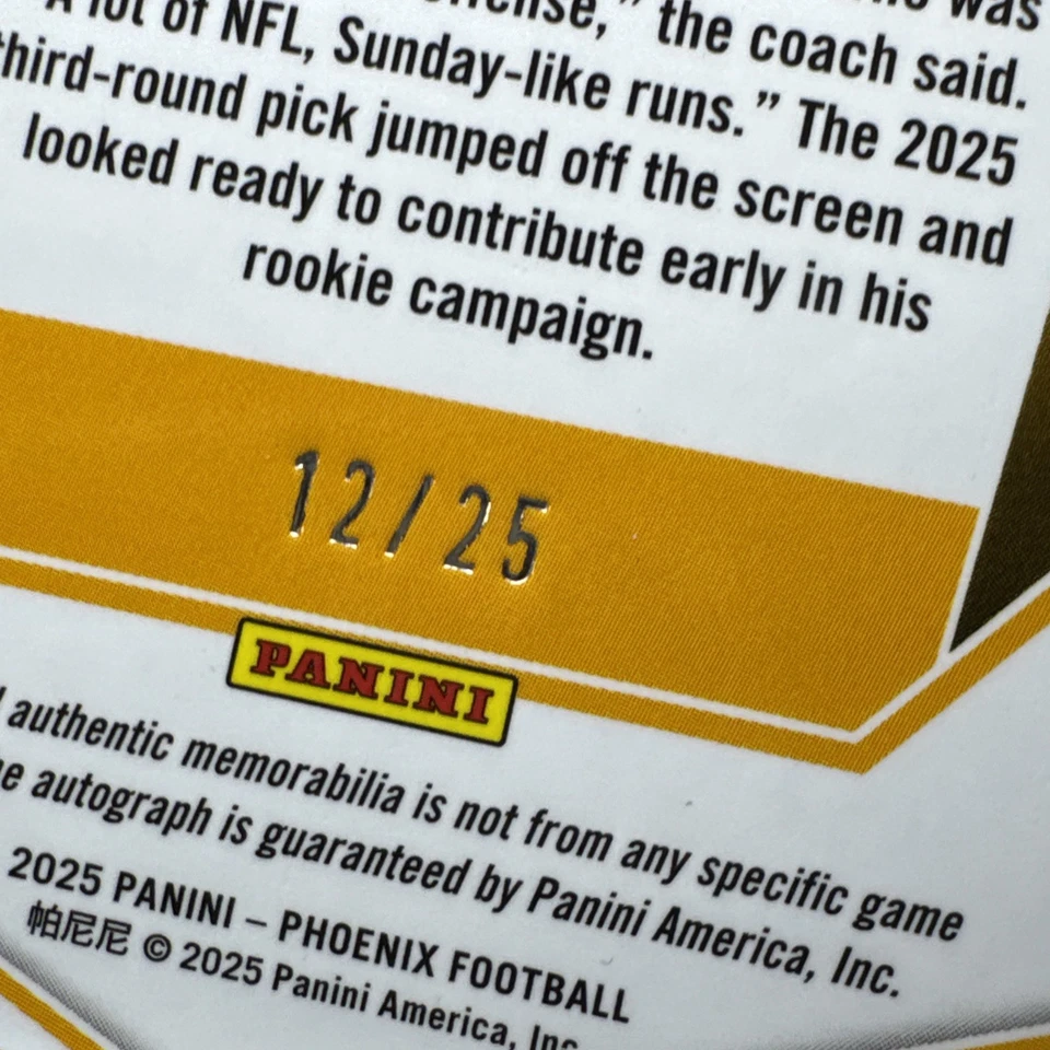 Kaleb Johnson Rookie Name Patch Auto /25 Panini Phoenix FOTL Pittsburgh Steelers - Image 3 of 4