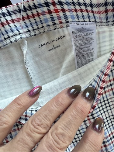 Neu Janie & Jack karierte Pull-On Hose Gr. 5 geteilter Knöchel mit goldenen Knöpfen - Bild 4 von 5