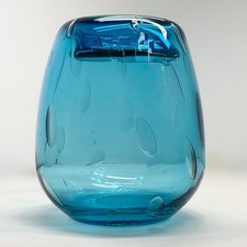 VTG HandBlown Art Glass Bullicante Vase Aqua Blue Turquoise Control Bubble 5.75  