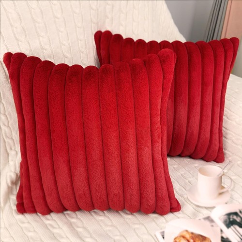 2 Pack 18x18 Pillow Cover Velvet Pillow Covers, Faux Fur Square Throw Pillow ...