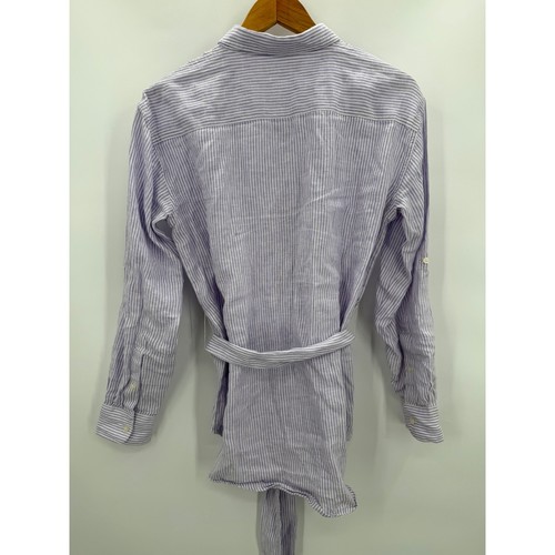 Lauren Ralph Lauren Black Label Striped Linen Long Sleeve Shirt Belted Womens M - Picture 3 of 6