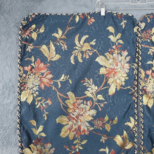 Croscill Calice King Pillow Shams 2 Pc Set Blue Gold Hints of Red Floral 35"x19" - Picture 2 of 24