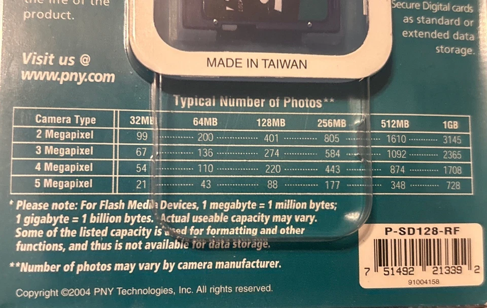 PNY 128MB SD Card - P-SD128-RF3 - Image 3 of 3