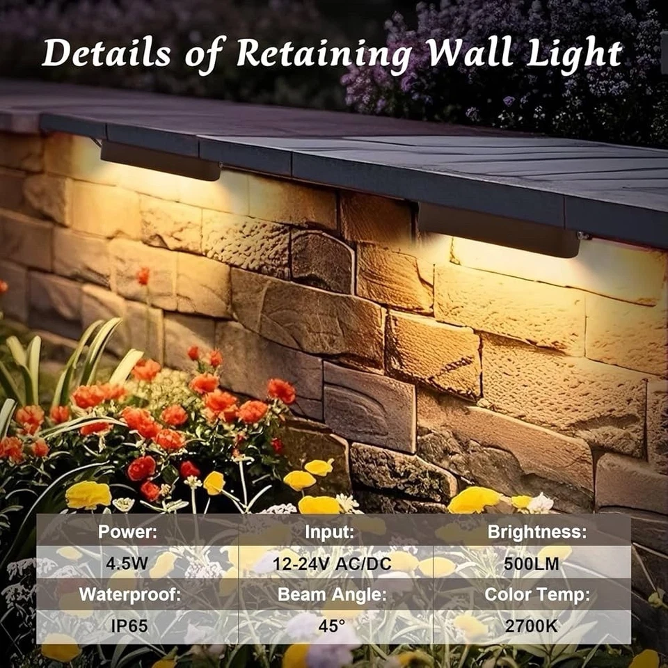 Paquete de 8 luces de pared de retención de 7 pulgadas, iluminación de paisaje duro de 4,5 W, 2700 K blanco suave Foto 2 de 4