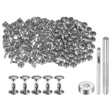 200 Sets Leather Rivets 8 x 8mm Metal with 3 Setter Tools Silver Tone