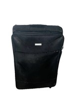 black, soft-shell, four-wheeled suitcase,