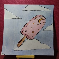 Sindy Fuhr Watercolor Painting Abstract Art Original 8x8 Inch Title Space Pop