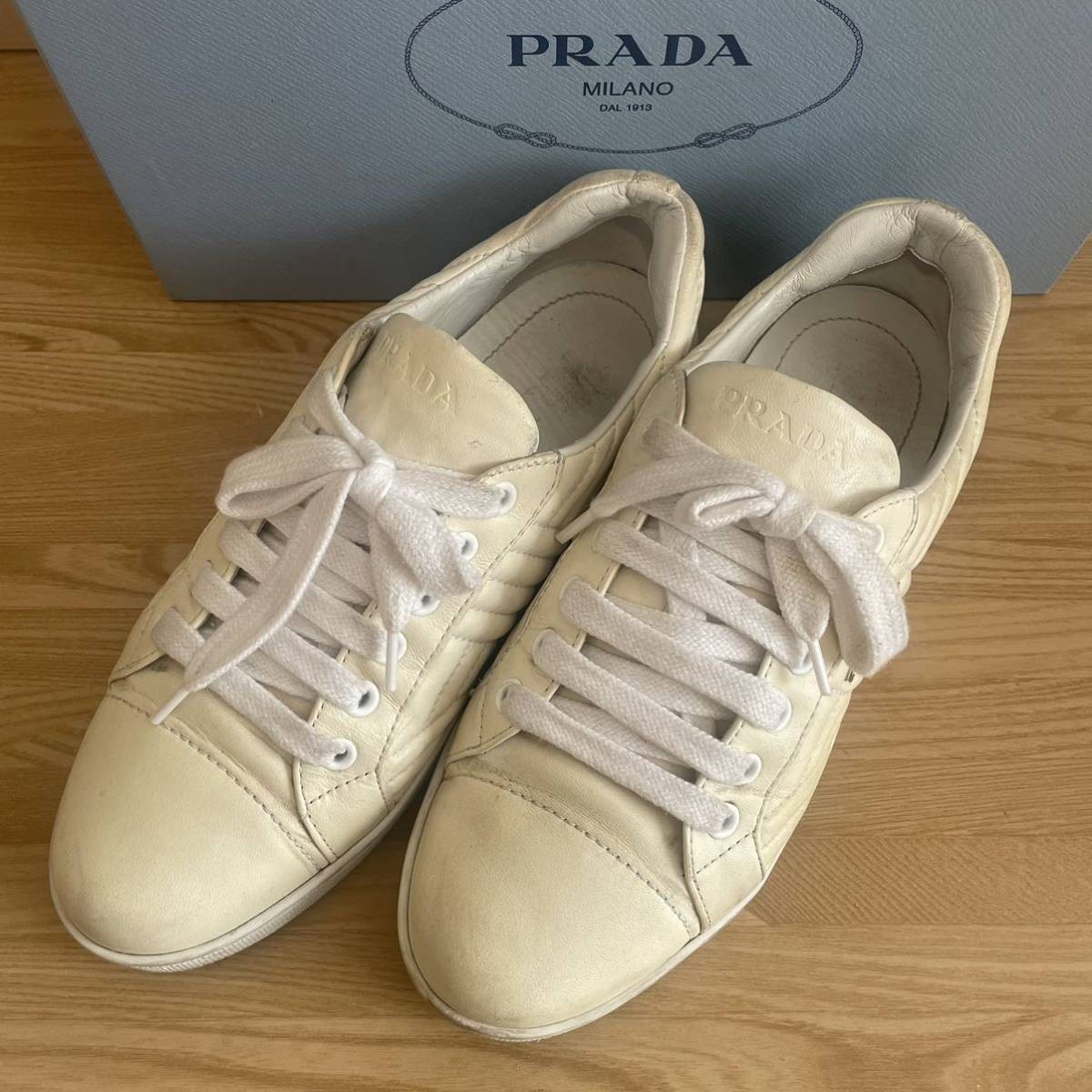 PRADA diagram leather sneakers women s 23.5cm