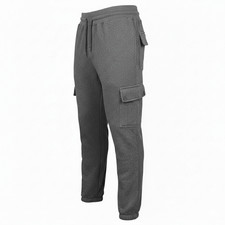 Men's Cargo Fleece Joggers Combat Trousers Warm Sweatpants Pockets Gym Lounge