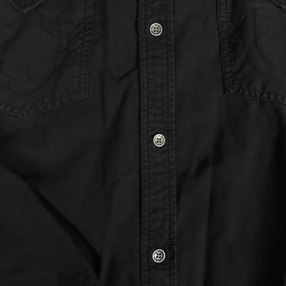 True Religion Shirt Mens 3XL Denim Pearl Snap Metal Button Slim Embroidered - Image 4 of 4